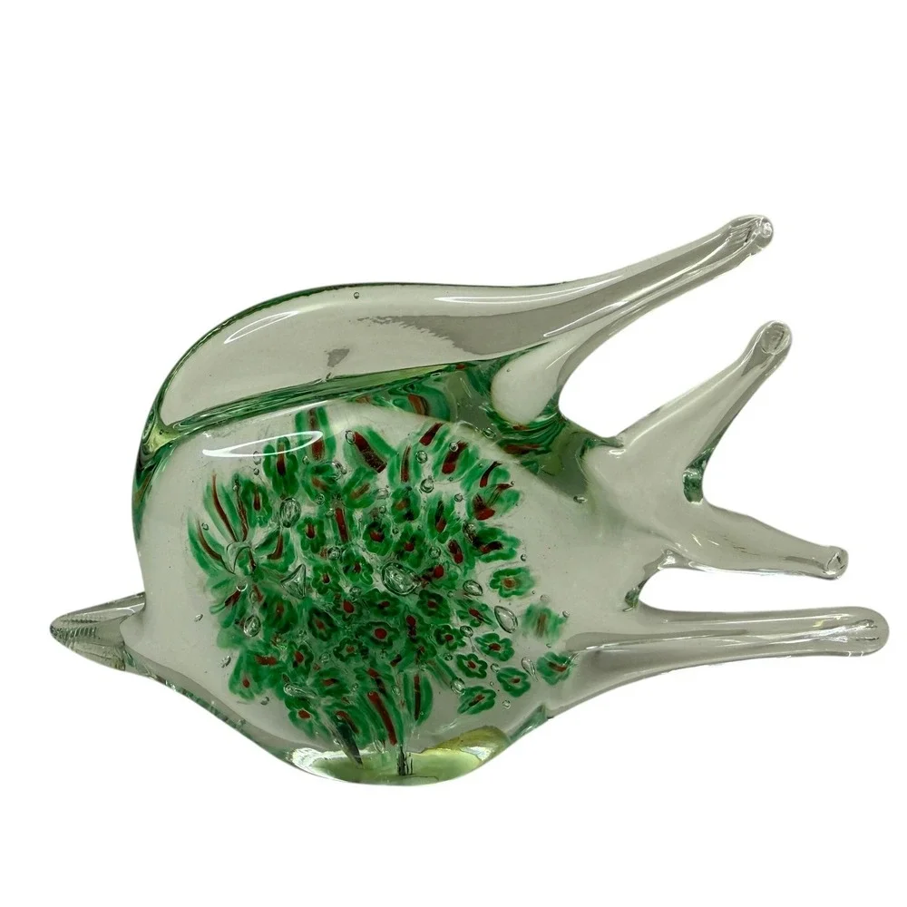 Murano Millefiori Hand Blown Glass Fish Figurine Paperweight Art Sculpture 3.5in